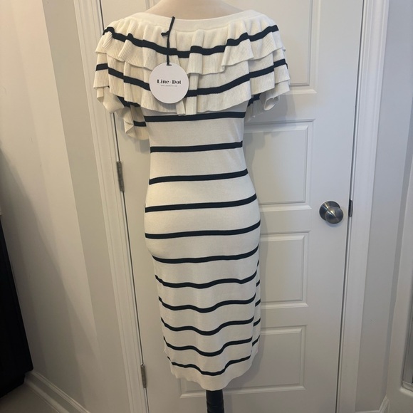 Line + Dot Black White Striped Off The Shoulder Ruffle Knit Midi Dress Medium - Picture 5 of 11